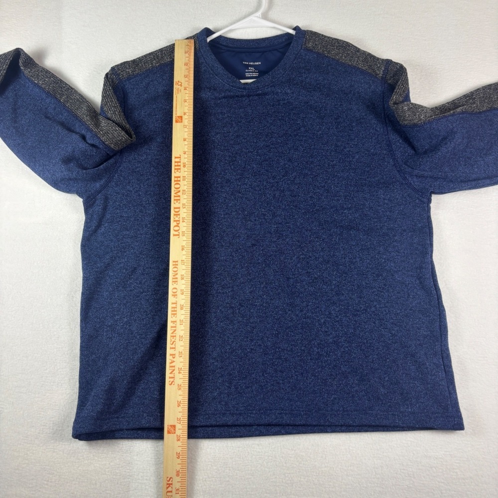Van Heusen Mens XXL‎ Blue Crewneck Sweater Grey Racing Stripe Classic Fit Soft - Picture 6 of 13